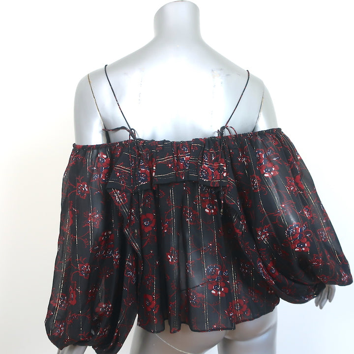 Ulla Johnson Cold Shoulder Top Coline Black Lurex-Striped Floral Print Size 2