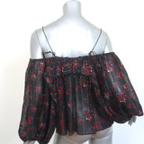 Ulla Johnson Cold Shoulder Top Coline Black Lurex-Striped Floral Print Size 2