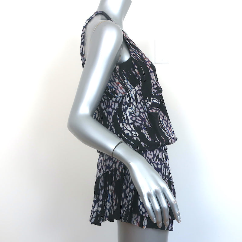 IRO Sleeveless Tiered Mini Dress Frigye Black Printed Silk Size 36