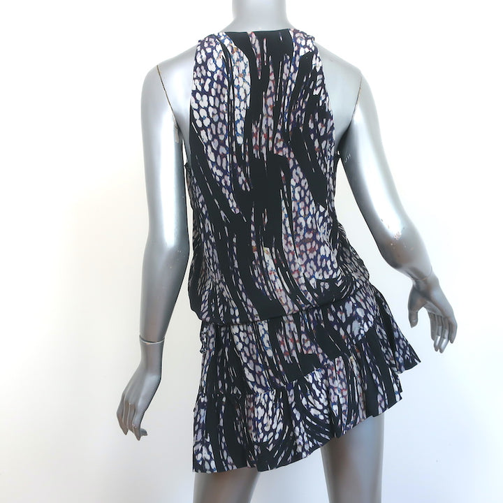 IRO Sleeveless Tiered Mini Dress Frigye Black Printed Silk Size 36