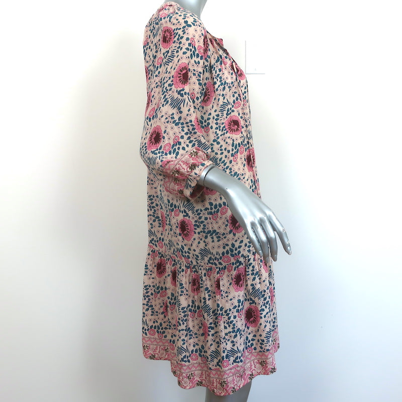 Natalie Martin Stevie Tassel Dress Blush Floral Print Rayon Size Small