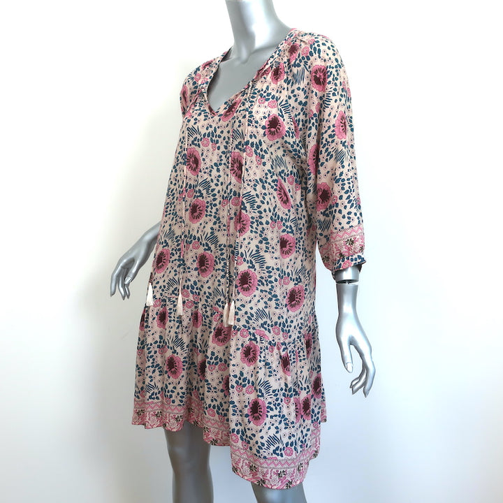 Natalie Martin Stevie Tassel Dress Blush Floral Print Rayon Size Small