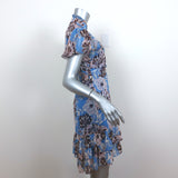 Alexis Mini Wrap Dress Melyssa Blue Floral Print Ruffled Georgette Size Small