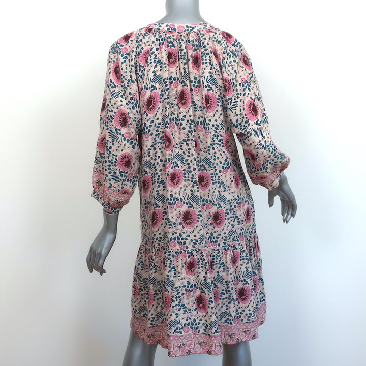 Natalie Martin Stevie Tassel Dress Blush Floral Print Rayon Size Small