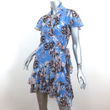 Alexis Mini Wrap Dress Melyssa Blue Floral Print Ruffled Georgette Size Small