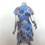 Alexis Mini Wrap Dress Melyssa Blue Floral Print Ruffled Georgette Size Small