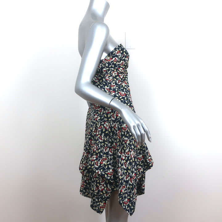 Isabel Marant One Shoulder Mini Dress Ricco Navy Floral Print Silk Size 40