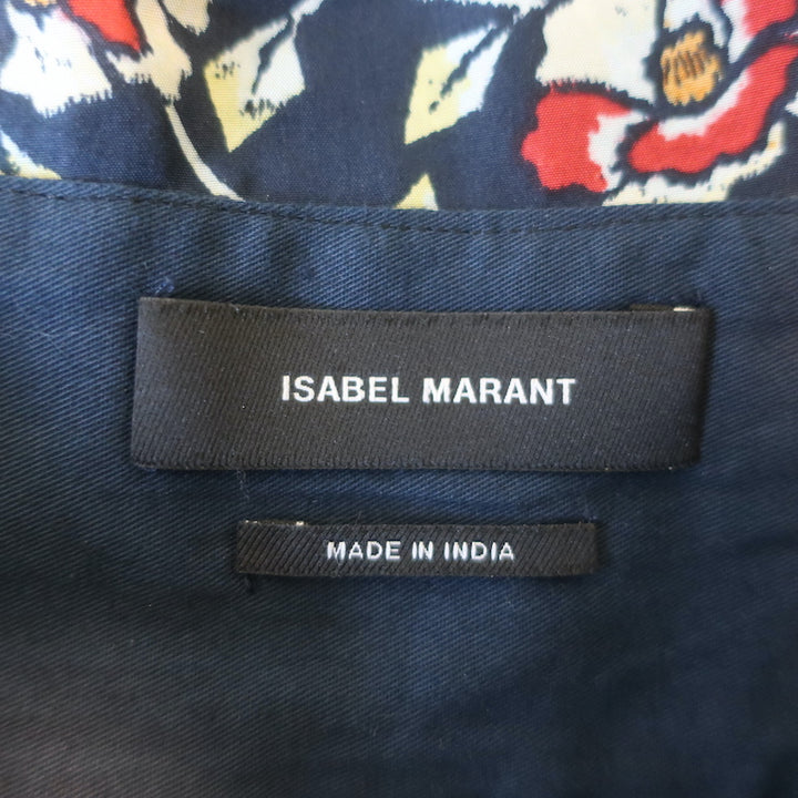 Isabel Marant One Shoulder Mini Dress Ricco Navy Floral Print Silk Size 40