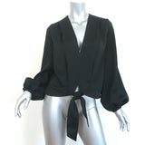 Nicholas Tie-Front Blouse Black Satin Crepe Size US 2 Long Sleeve Top