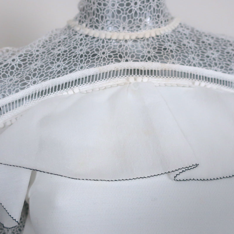 Self-Portrait Long Sleeve Ruffle Mini Dress White Lace-Trim Crepe Size US 4