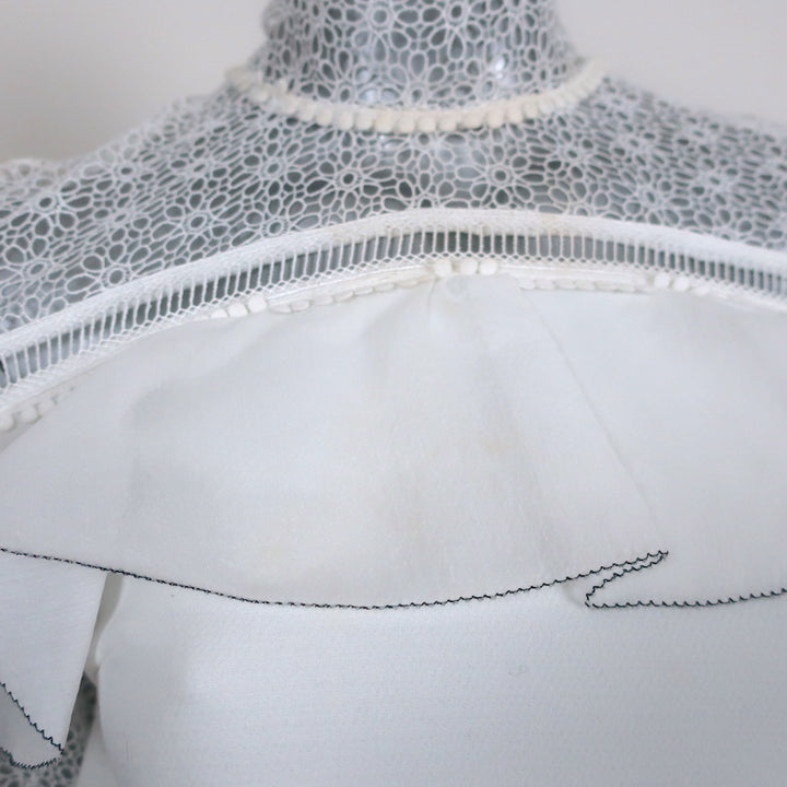 Self-Portrait Long Sleeve Ruffle Mini Dress White Lace-Trim Crepe Size US 4