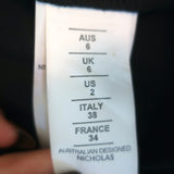 Nicholas Tie-Front Blouse Black Satin Crepe Size US 2 Long Sleeve Top