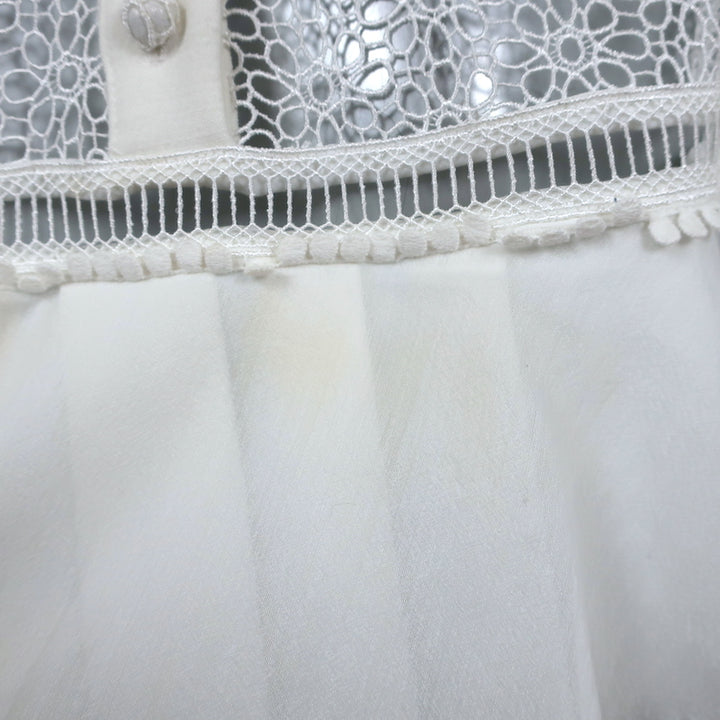 Self-Portrait Long Sleeve Ruffle Mini Dress White Lace-Trim Crepe Size US 4