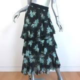 Zimmermann Tiered Midi Skirt Whitewave Black Floral Print Swiss Dot Size 1