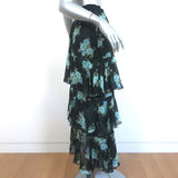 Zimmermann Tiered Midi Skirt Whitewave Black Floral Print Swiss Dot Size 1