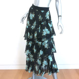 Zimmermann Tiered Midi Skirt Whitewave Black Floral Print Swiss Dot Size 1
