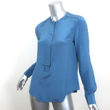 Derek Lam Half Placket Blouse Blue Silk Size 2 Long Sleeve Top