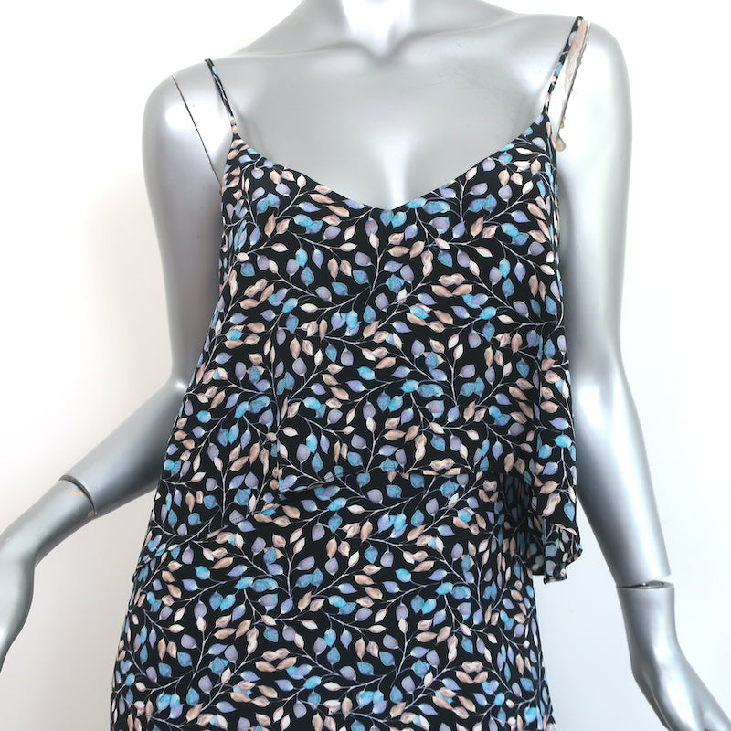 Intermix Ruffled High-Low Dress Layla Navy Leaf Print Silk Size Small