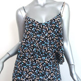 Intermix Ruffled High-Low Dress Layla Navy Leaf Print Silk Size Small