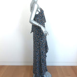 Intermix Ruffled High-Low Dress Layla Navy Leaf Print Silk Size Small