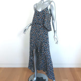 Intermix Ruffled High-Low Dress Layla Navy Leaf Print Silk Size Small