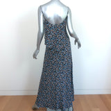 Intermix Ruffled High-Low Dress Layla Navy Leaf Print Silk Size Small