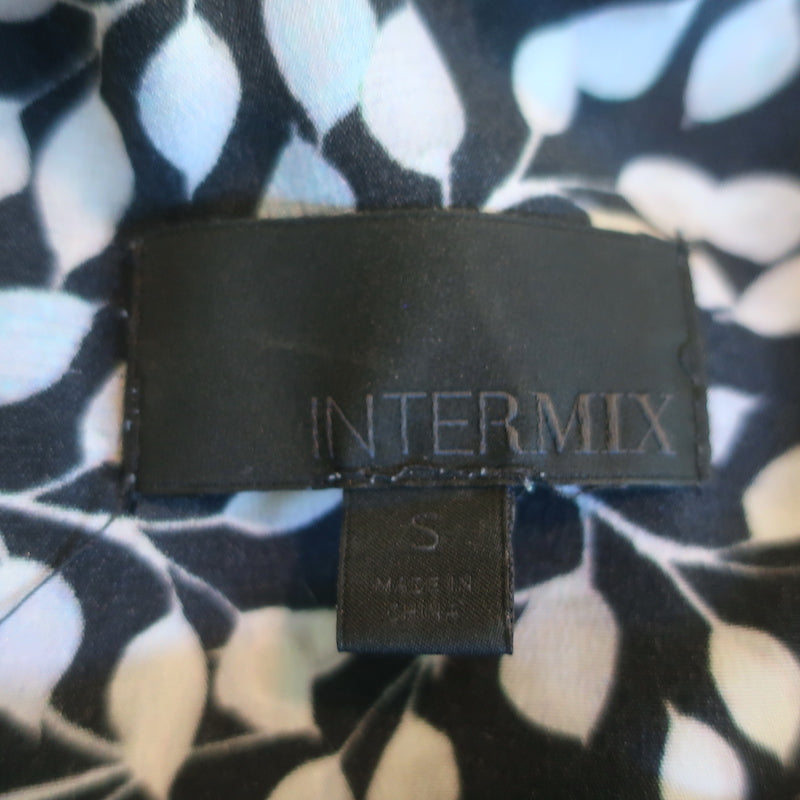Intermix Ruffled High-Low Dress Layla Navy Leaf Print Silk Size Small
