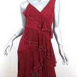 Alice + Olivia Gown Mariana Red Ruffled Silk Size 4 Asymmetric Maxi Dress