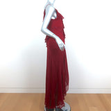 Alice + Olivia Gown Mariana Red Ruffled Silk Size 4 Asymmetric Maxi Dress