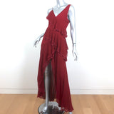 Alice + Olivia Gown Mariana Red Ruffled Silk Size 4 Asymmetric Maxi Dress