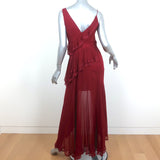 Alice + Olivia Gown Mariana Red Ruffled Silk Size 4 Asymmetric Maxi Dress