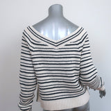 Veronica Beard V-Neck Sweater Kaela Cream/Navy Striped Knit Size Small