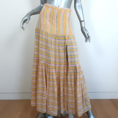 Veronica Beard Maxi Skirt Serence Yellow Metallic Stripe Cotton Size Extra Small