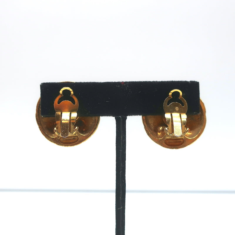 Vintage Chanel 1970s Crystal Quilted Clip-On Earrings Gold