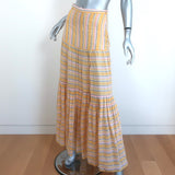 Veronica Beard Maxi Skirt Serence Yellow Metallic Stripe Cotton Size Extra Small