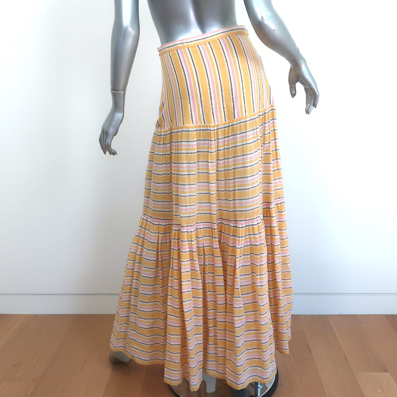 Veronica Beard Maxi Skirt Serence Yellow Metallic Stripe Cotton Size Extra Small