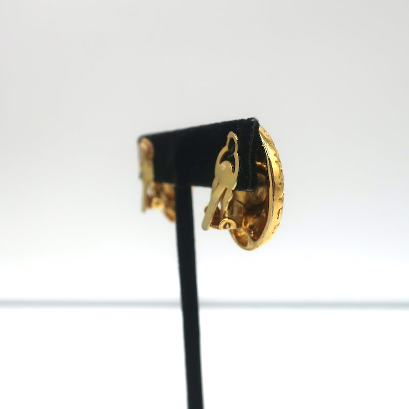 Vintage Chanel 1970s Madame Coco Round Clip-On Earrings Gold