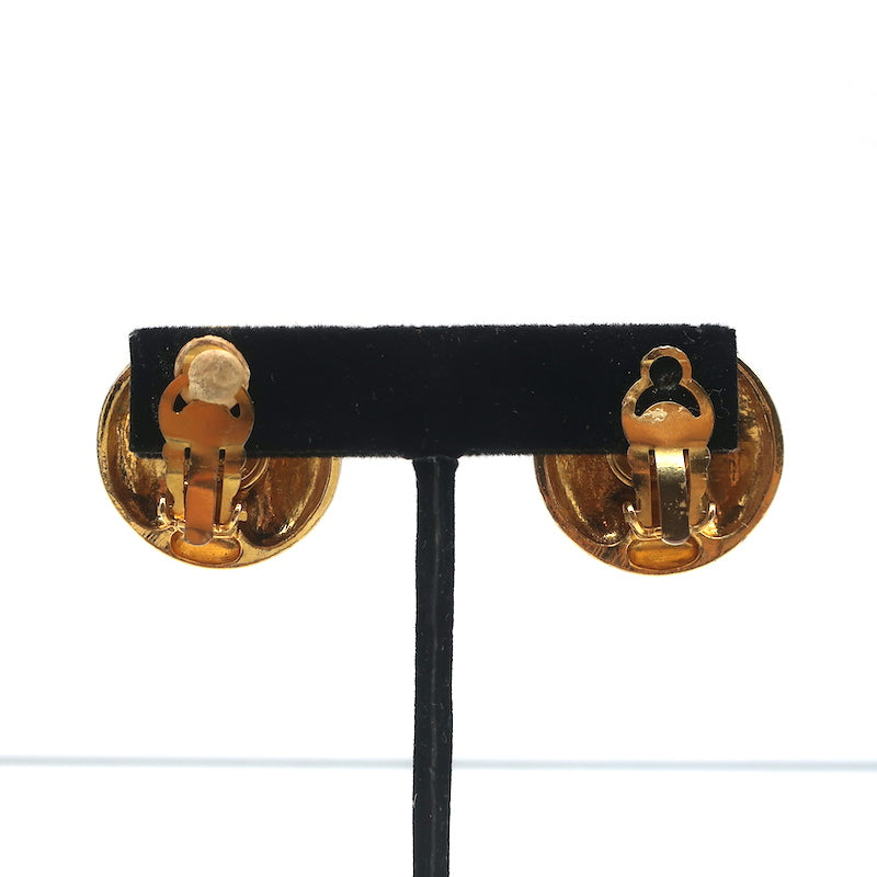 Vintage Chanel 1970s Madame Coco Round Clip-On Earrings Gold