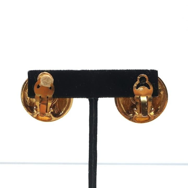 Vintage Chanel 1970s Madame Coco Round Clip-On Earrings Gold