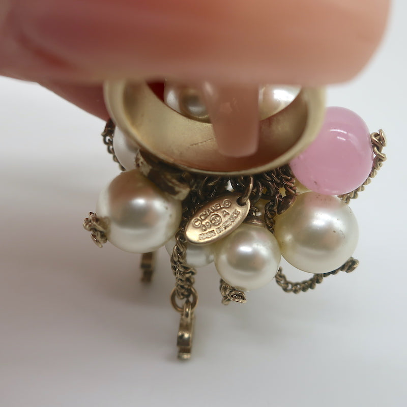 Chanel 09A CC Chain &amp; Faux Pearl Cluster Ring Gold Size 6.5