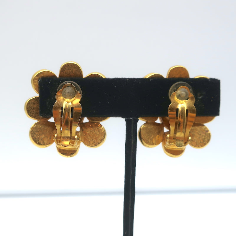 Vintage Chanel 97A Flower CC Clip-On Earrings Gripoix Cabochons