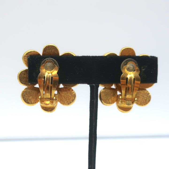 Vintage Chanel 97A Flower CC Clip-On Earrings Gripoix Cabochons
