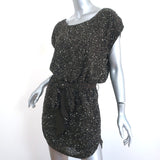 Haute Hippie Beaded Tie-Waist Mini Dress Charcoal Chiffon Size Extra Small