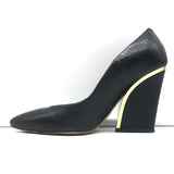 Chloe Beckie Metal-Trim Pumps Black Leather Size 36 Pointed Toe Heels