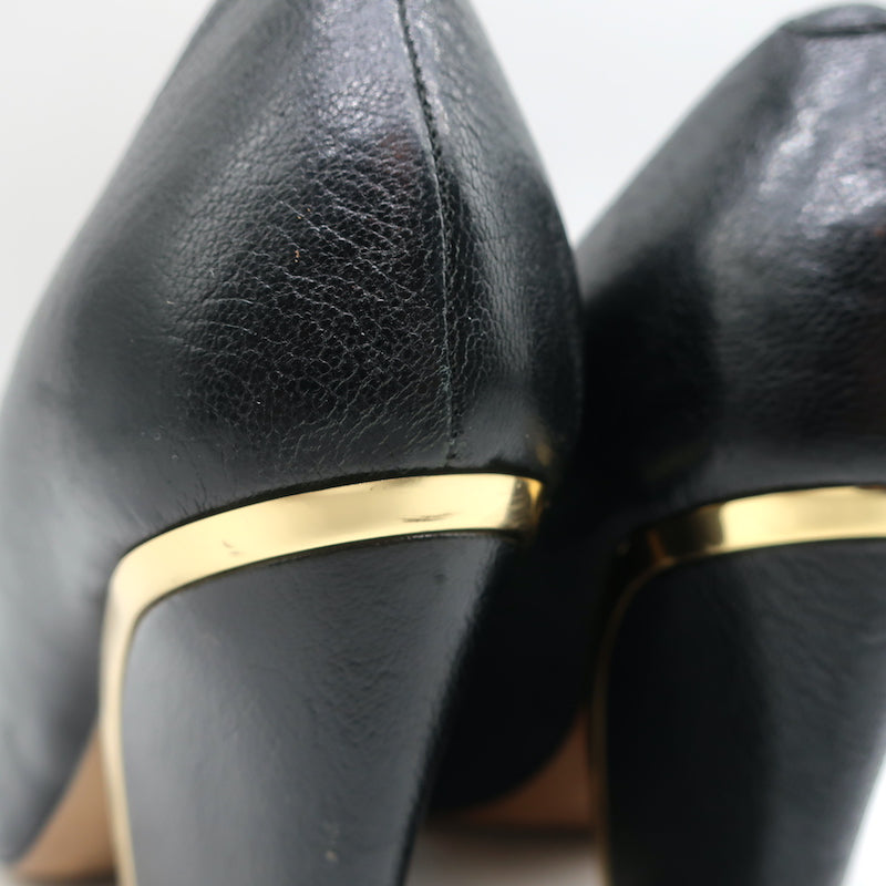 Chloe Beckie Metal-Trim Pumps Black Leather Size 36 Pointed Toe Heels