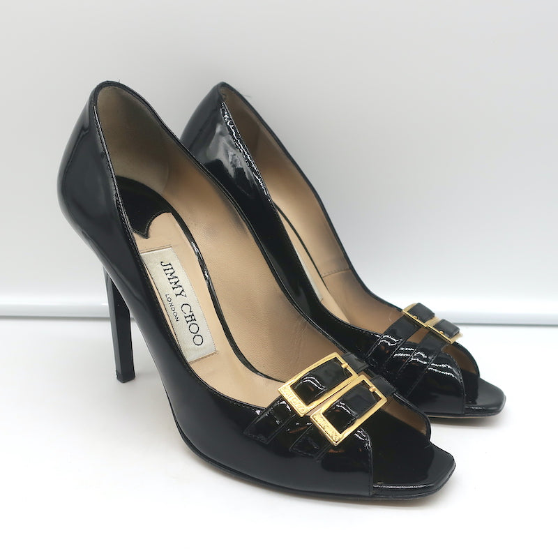 JIMMY CHOO black satin heels with crystal buckle – Loop Generation