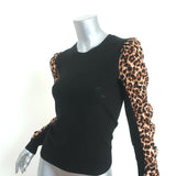 Veronica Beard Adler Mixed Media Sweater Black/Leopard Size Extra Small