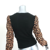 Veronica Beard Adler Mixed Media Sweater Black/Leopard Size Extra Small