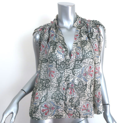 Isabel Marant Tie-Sleeve Blouse White Printed Chiffon Size 36 V-Neck Top