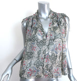 Isabel Marant Tie-Sleeve Blouse White Printed Chiffon Size 36 V-Neck Top